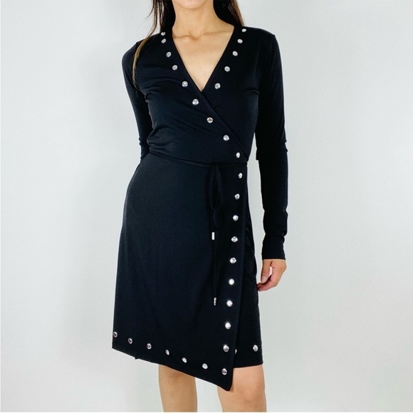 MICHAEL Michael Kors Black Studded Wrap Dress Sz P/S EUC - Picture 2 of 9